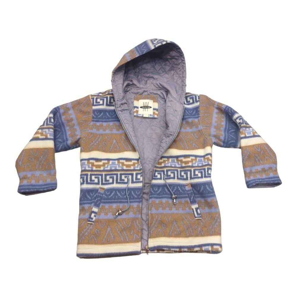 Vintage NY 10018 Fleece Shell Quilted Lining Zip Hooded Jacket Sz M